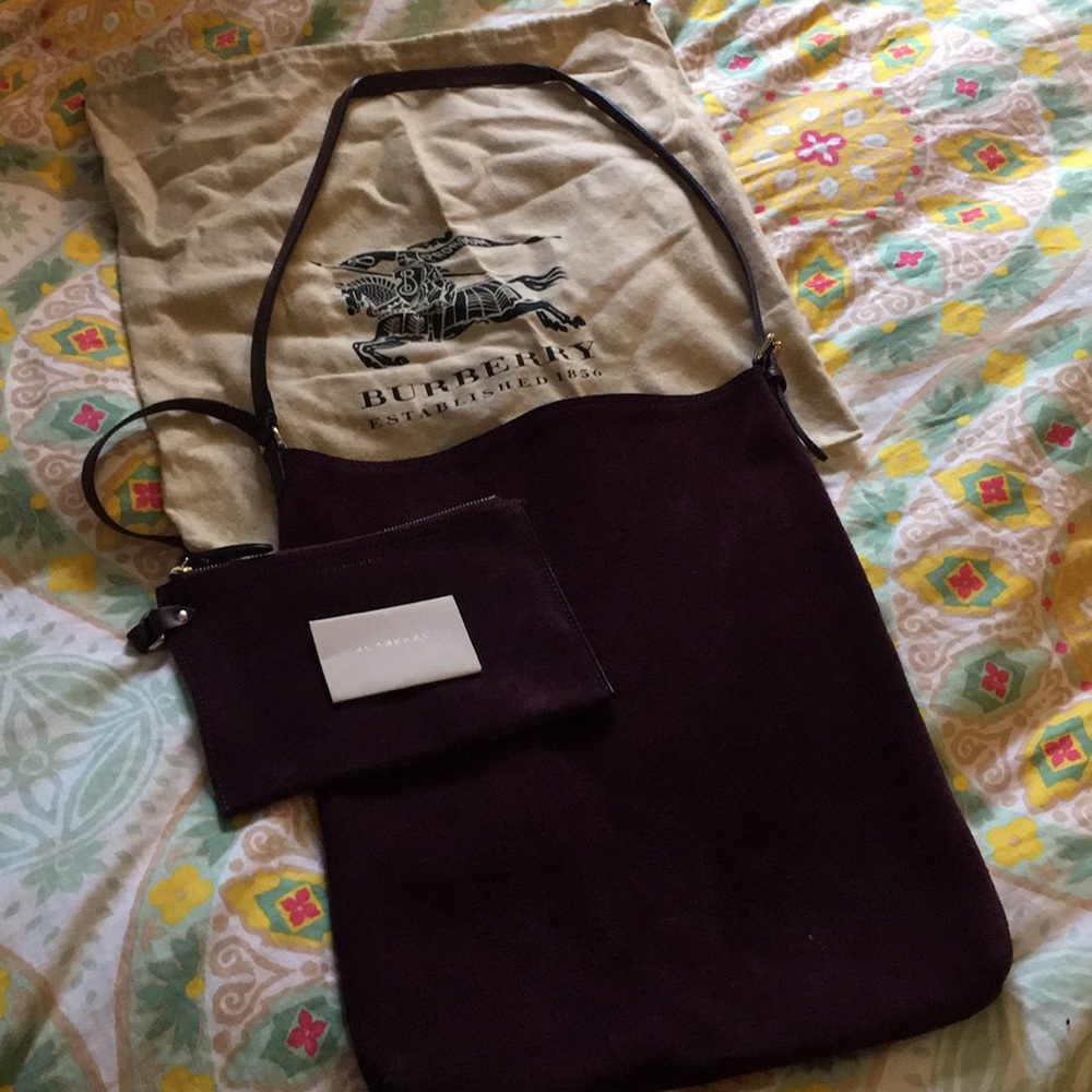 Gorgeous suede Burberry tote with attached clutch